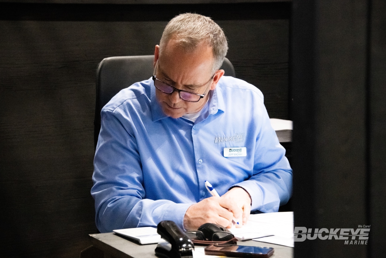 Buckeye Marine sales man working hard to sell boats