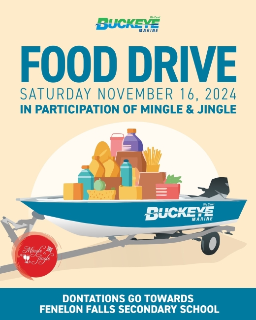 Join us on Saturday, November 16 as Buckeye Marine participates in this year’s Mingle & Jingle in Bobcaygeon! We’ll have TWO utility boats ready and waiting to fill up with your generous food drive donations.

Where to donate:
📍 Bobcaygeon Food Land - 62 Bolton Street
📍 Bobcaygeon Community Centre - 51 Mansfield St

All donations will benefit the Fenelon Falls Secondary School Food Cupboard. We’re collecting:
🥫 Canned goods (fruits, veggies, soups, meats)
🍫 Granola bars, jerky, fruit cups, snacks
🧼 Toiletries, used can openers, & gift cards

Let’s fill those boats and make a difference together! See you on Mingle & Jingle! 🎅🎁 #MingleAndJingle #FoodDrive ##Bobcaygeon