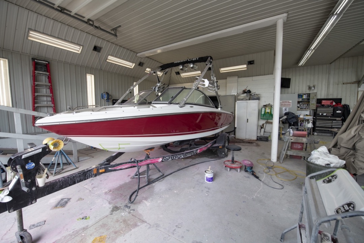 Fibreglass shop working on a boat restoration